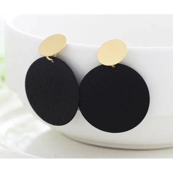 Women Golden Drop Geometric Black Long Hanging Earrings Retail