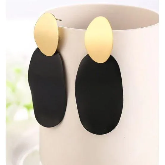 Women Golden Drop Geometric Black Long Hanging Earrings Retail