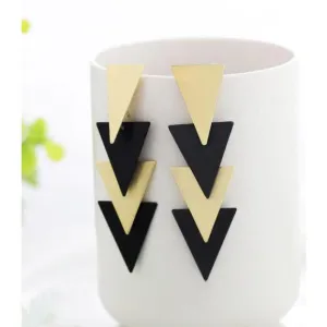 Women Golden Drop Geometric Black Long Hanging Earrings Retail