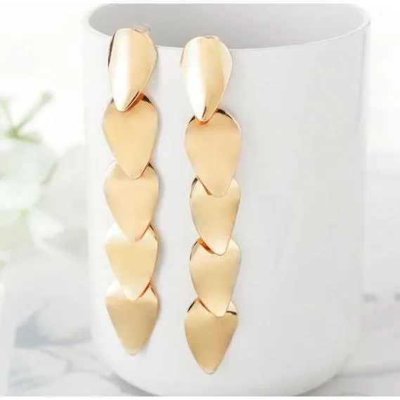 Women Golden Drop Geometric Black Long Hanging Earrings Retail