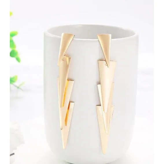 Women Golden Drop Geometric Black Long Hanging Earrings Retail