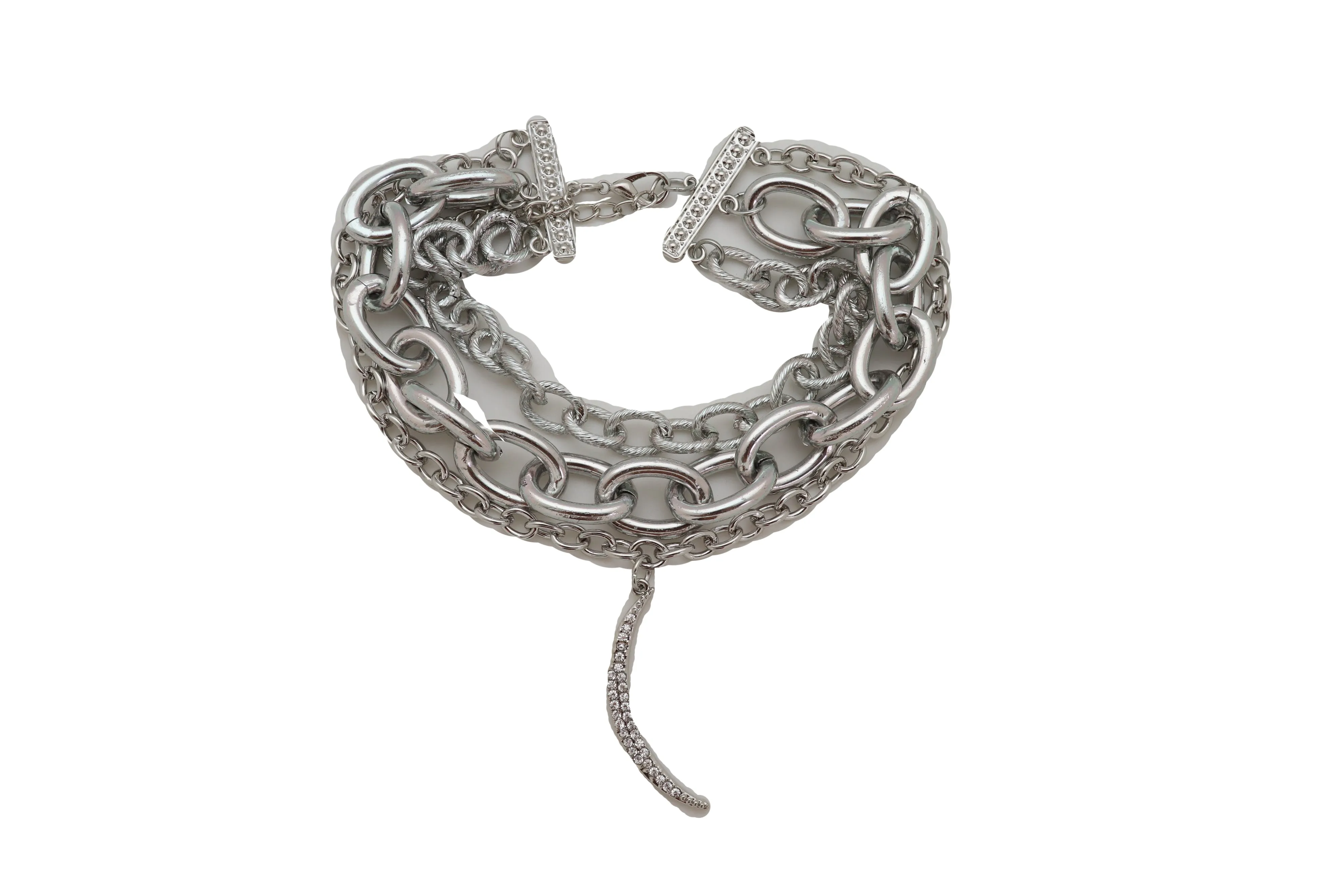 Women Multi Strands Silver Metal Chain Links Bib Fashion Necklace Charm Moon Pendant Bling