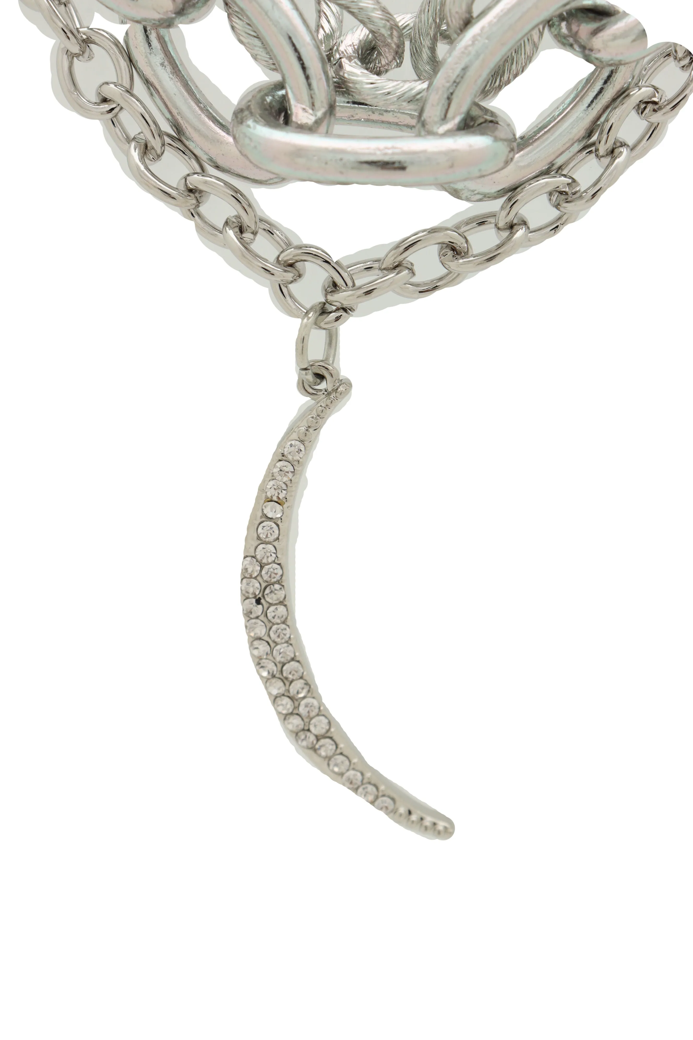 Women Multi Strands Silver Metal Chain Links Bib Fashion Necklace Charm Moon Pendant Bling