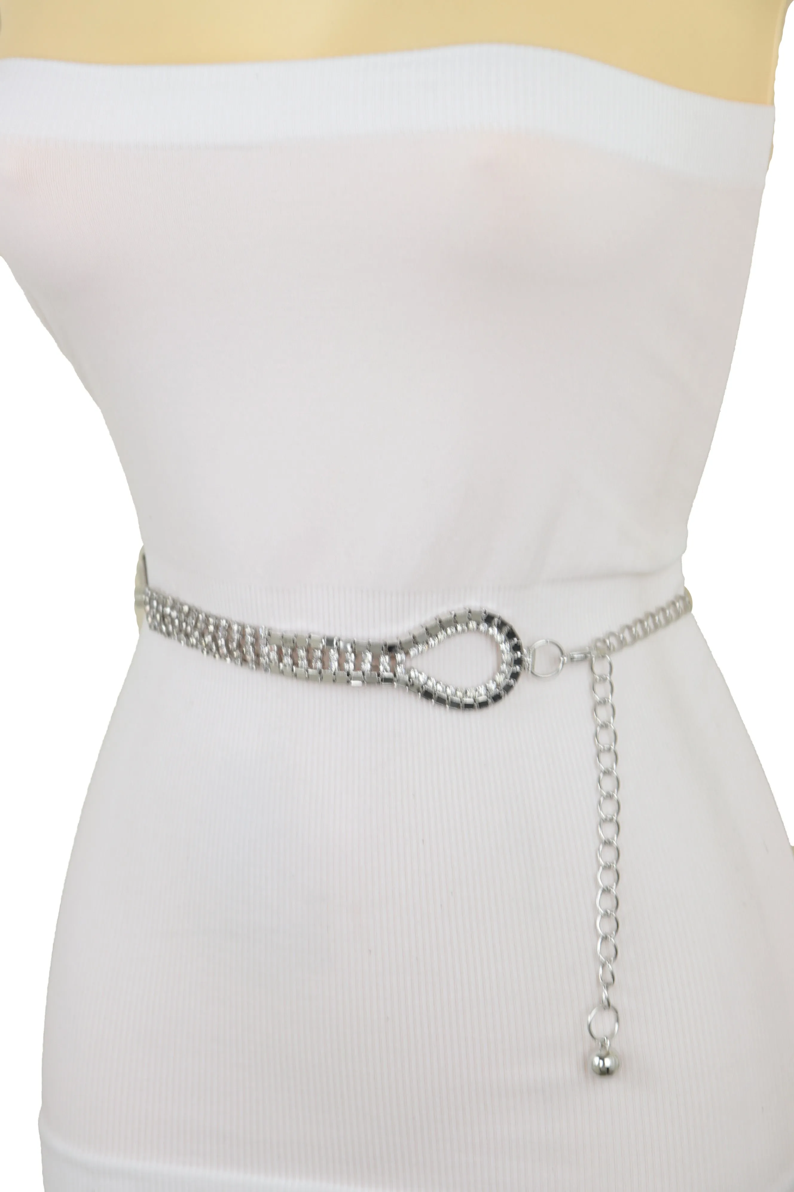 Women Waist Hip Silver Metal Chain Braided Band Belt Bling Flower Charm S M L