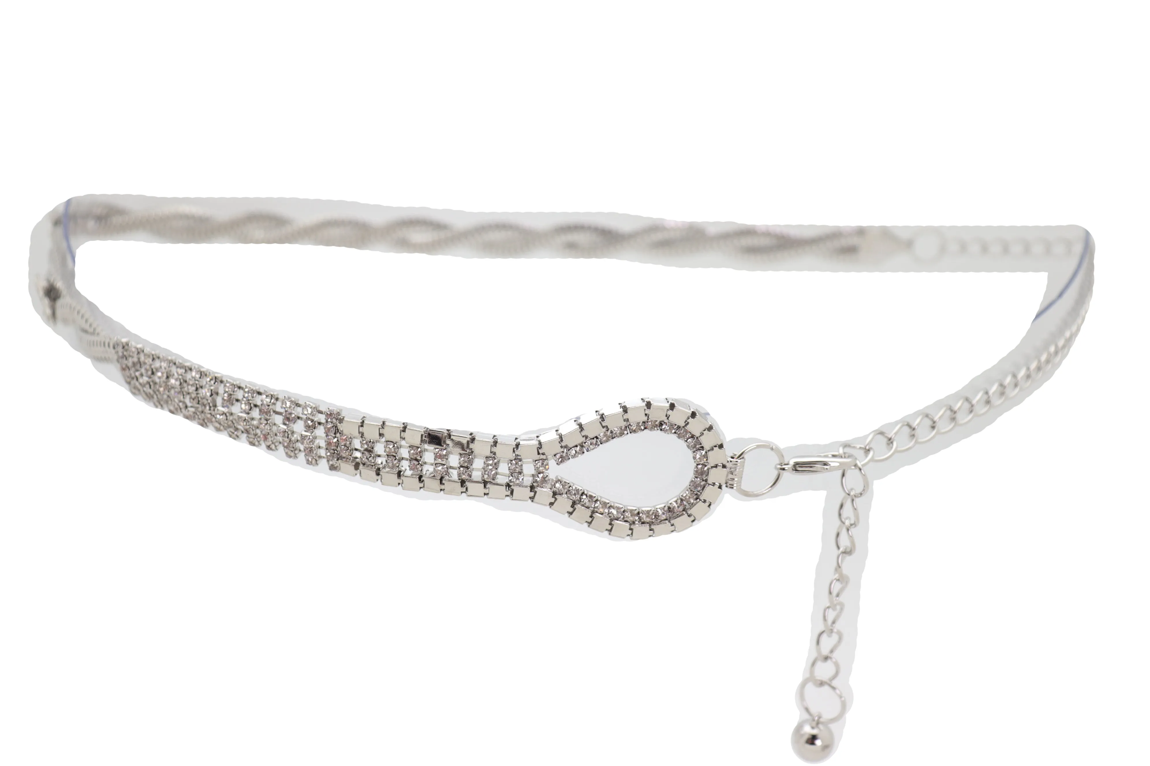 Women Waist Hip Silver Metal Chain Braided Band Belt Bling Flower Charm S M L