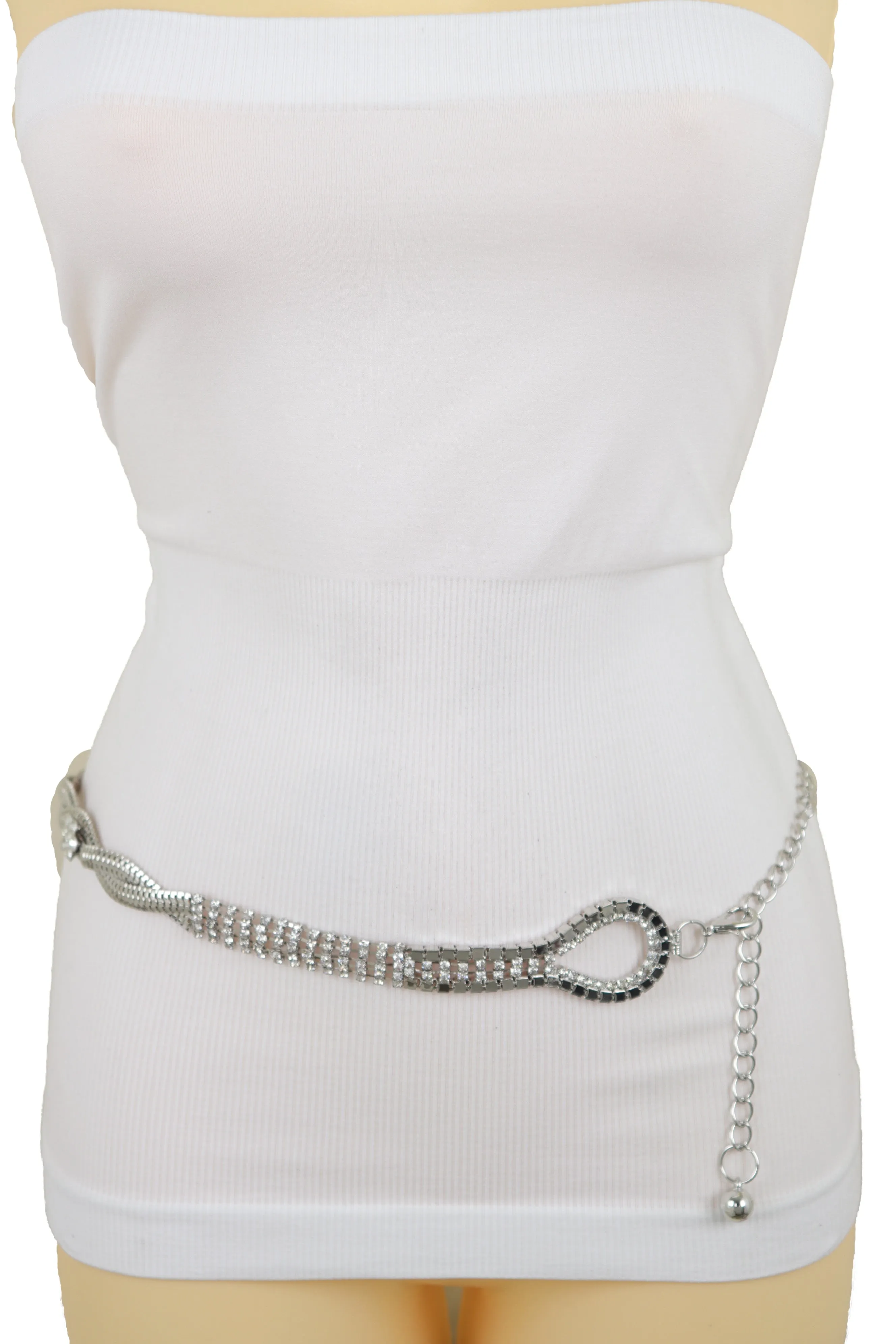 Women Waist Hip Silver Metal Chain Braided Band Belt Bling Flower Charm S M L
