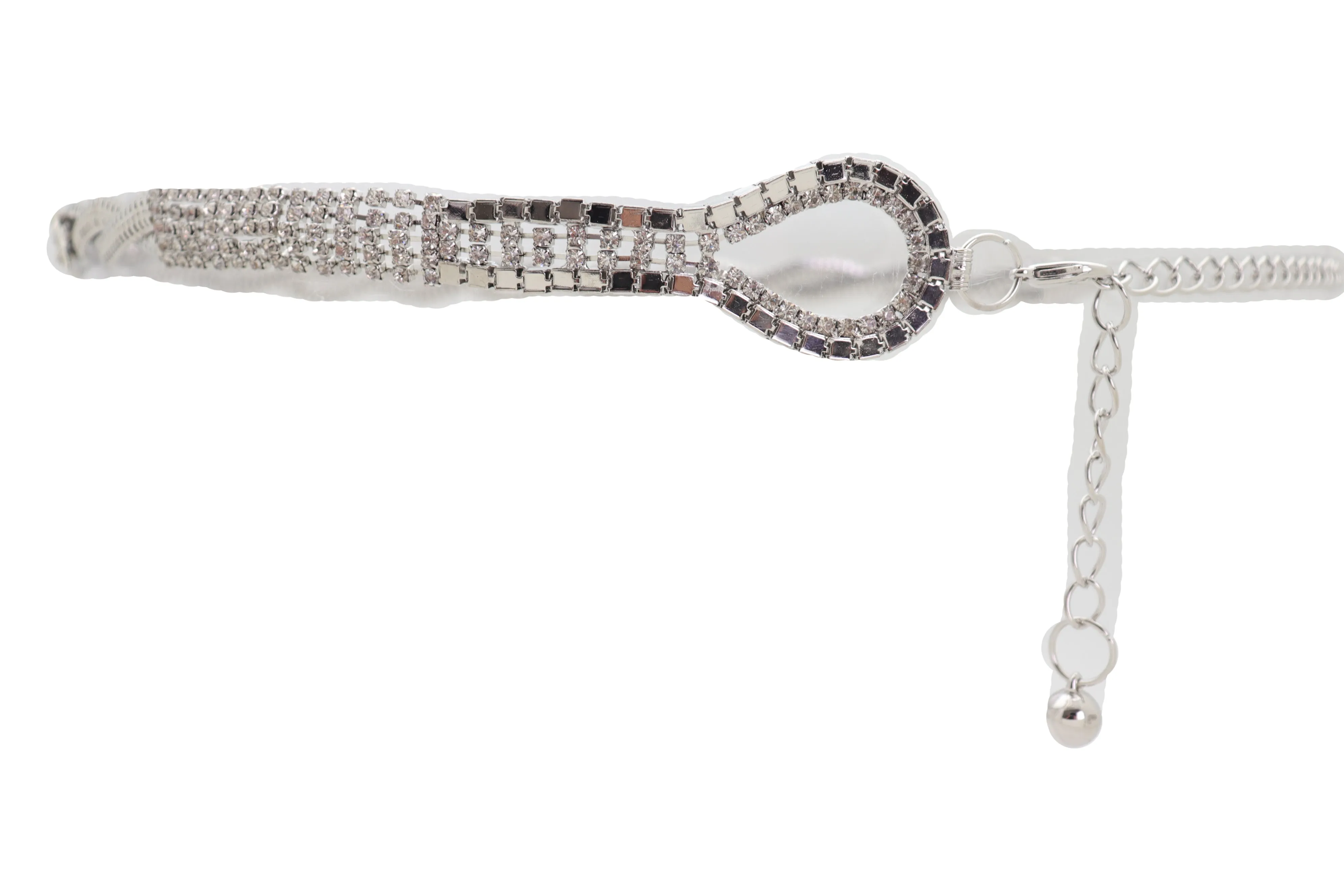 Women Waist Hip Silver Metal Chain Braided Band Belt Bling Flower Charm S M L