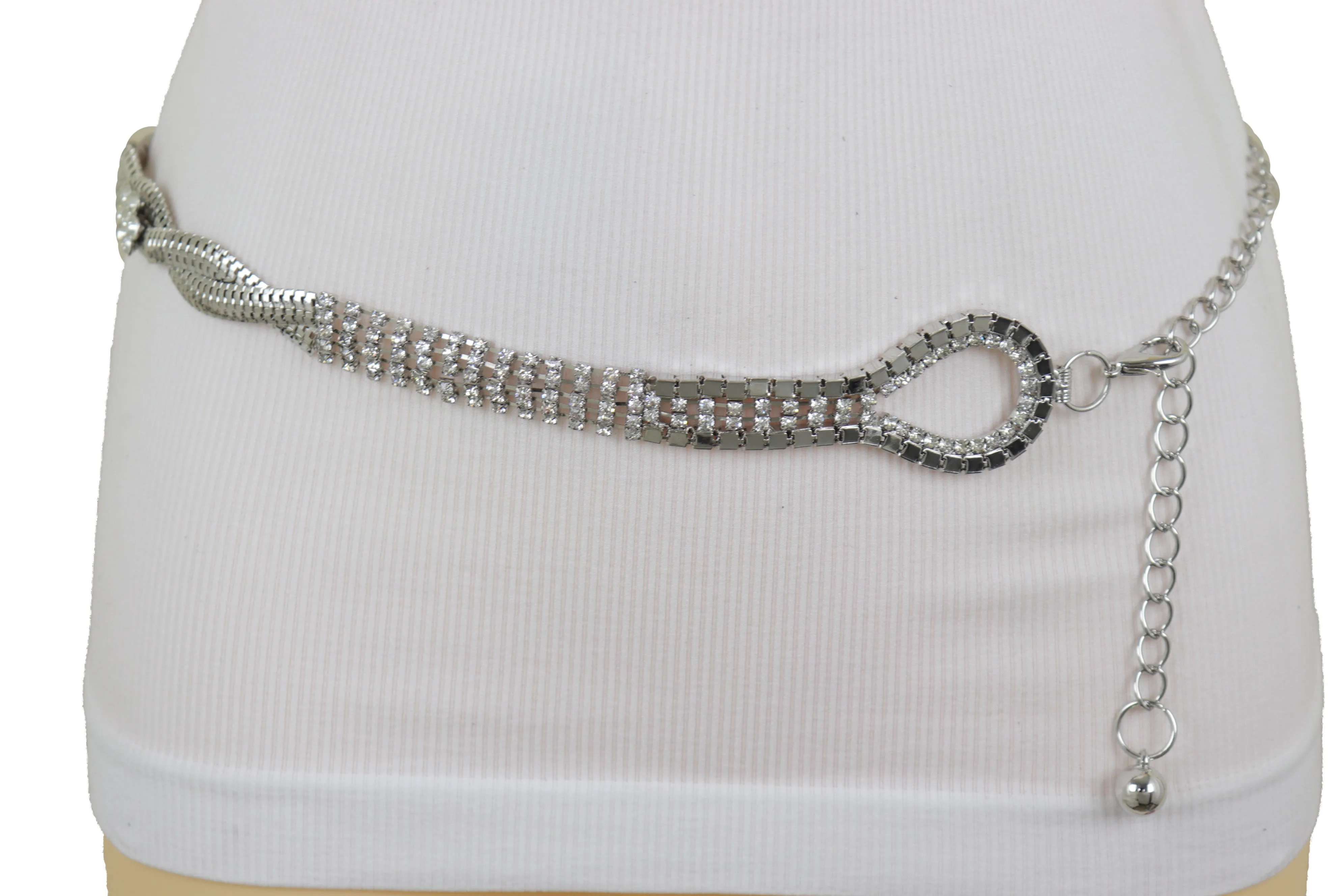 Women Waist Hip Silver Metal Chain Braided Band Belt Bling Flower Charm S M L