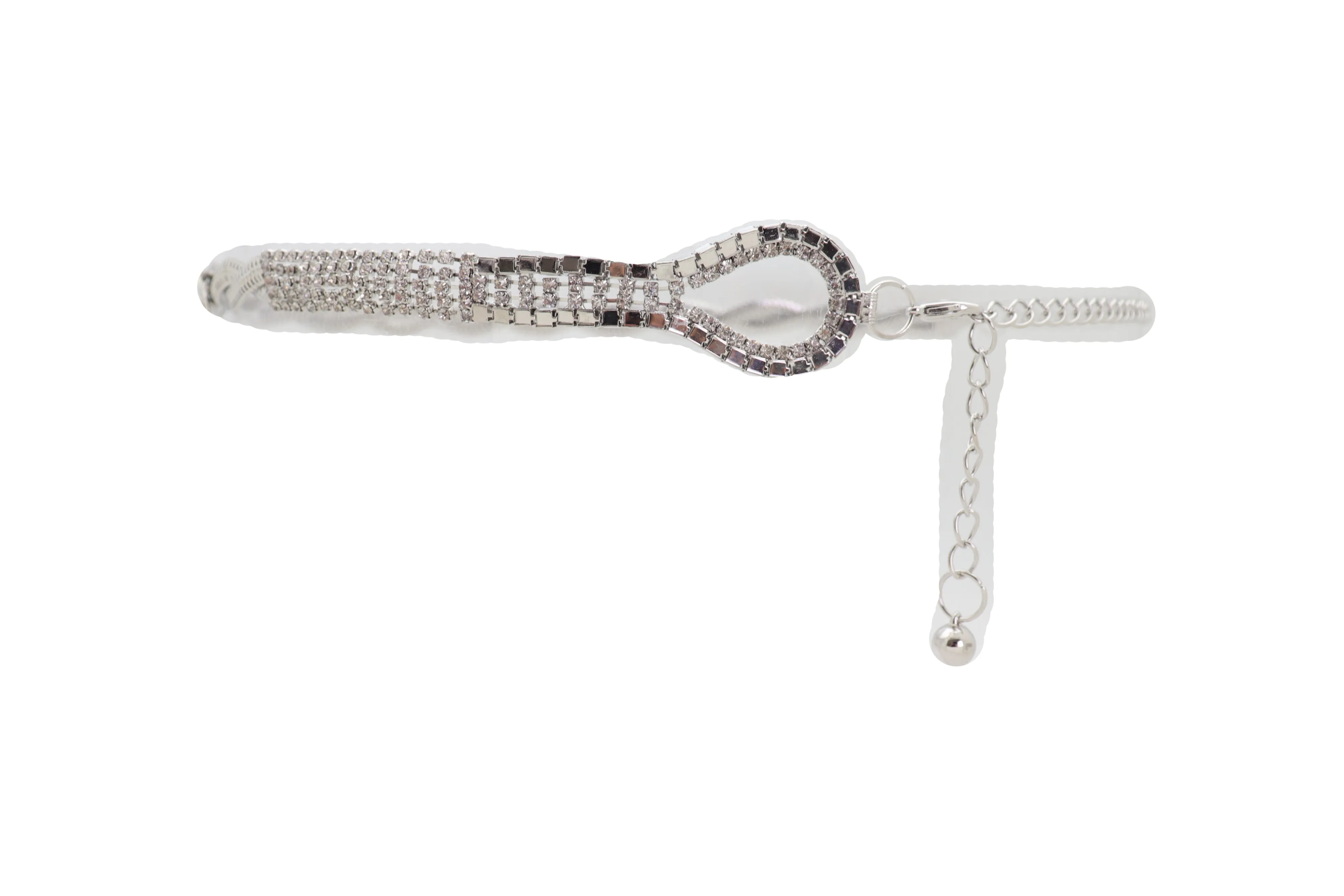 Women Waist Hip Silver Metal Chain Braided Band Belt Bling Flower Charm S M L