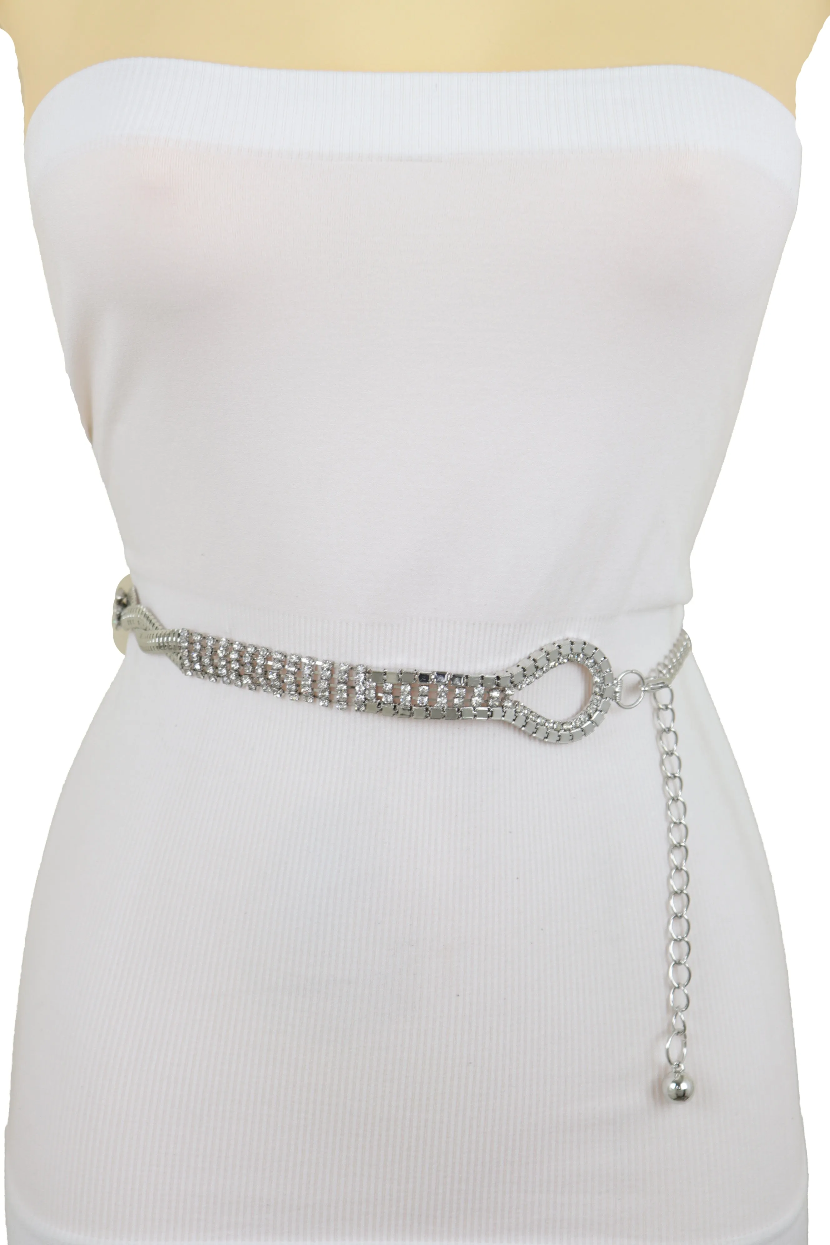 Women Waist Hip Silver Metal Chain Braided Band Belt Bling Flower Charm S M L