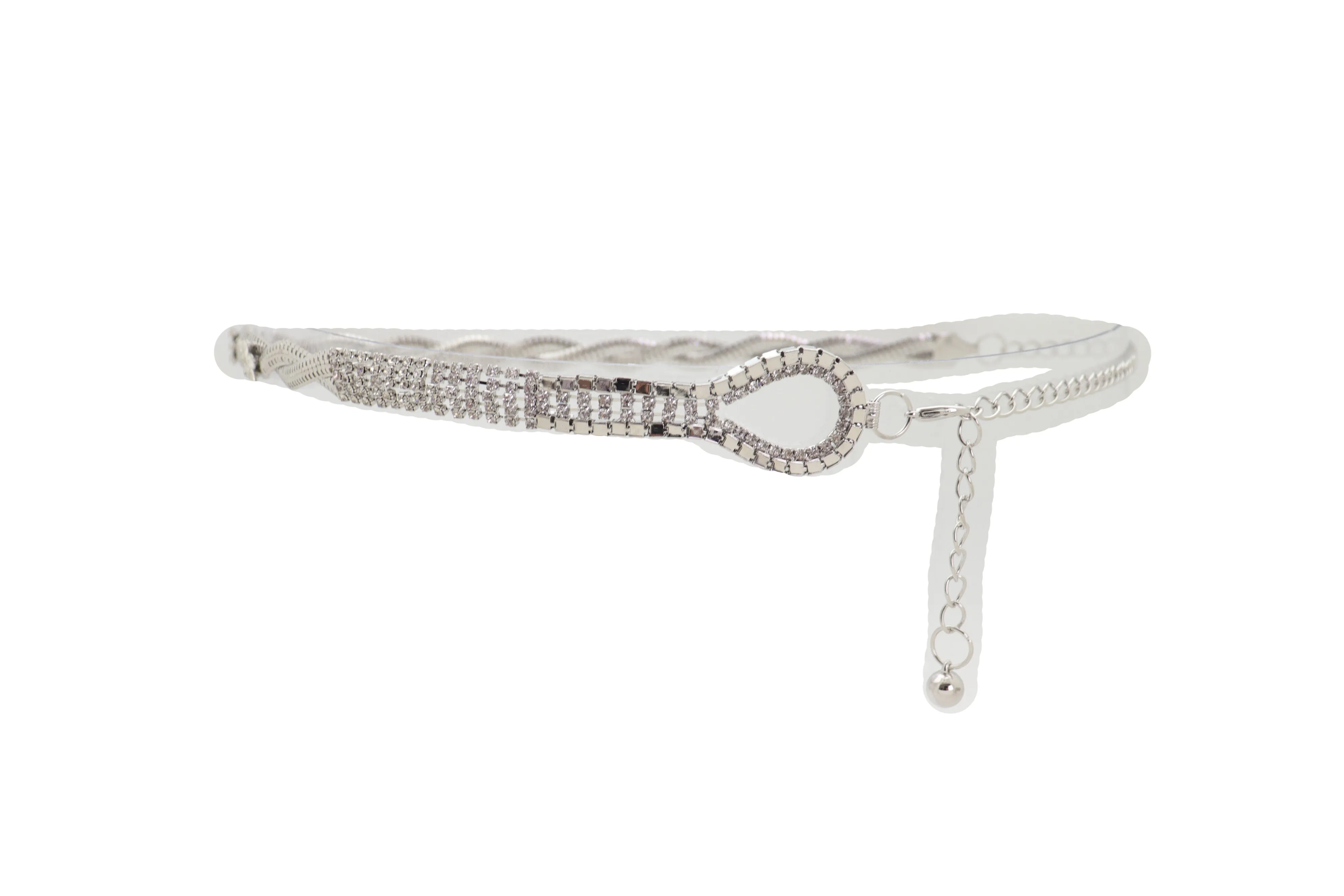 Women Waist Hip Silver Metal Chain Braided Band Belt Bling Flower Charm S M L